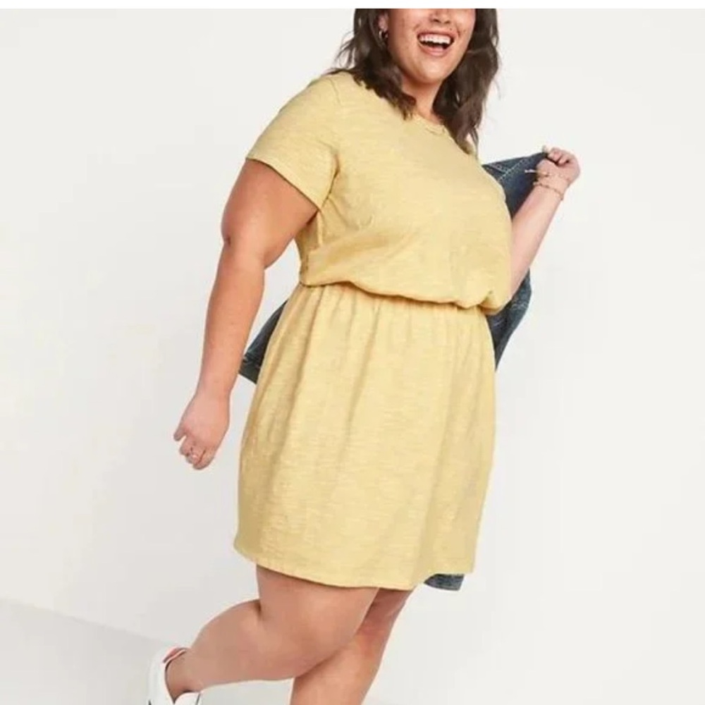 Old Navy Yellow Striped Knit Waist Defined Dress spring summer